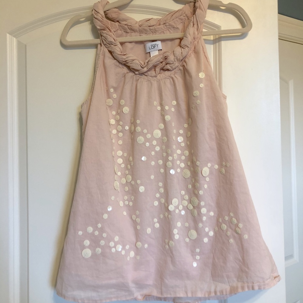 LOFT Pink Layered Tank Top Sequin Ruffled